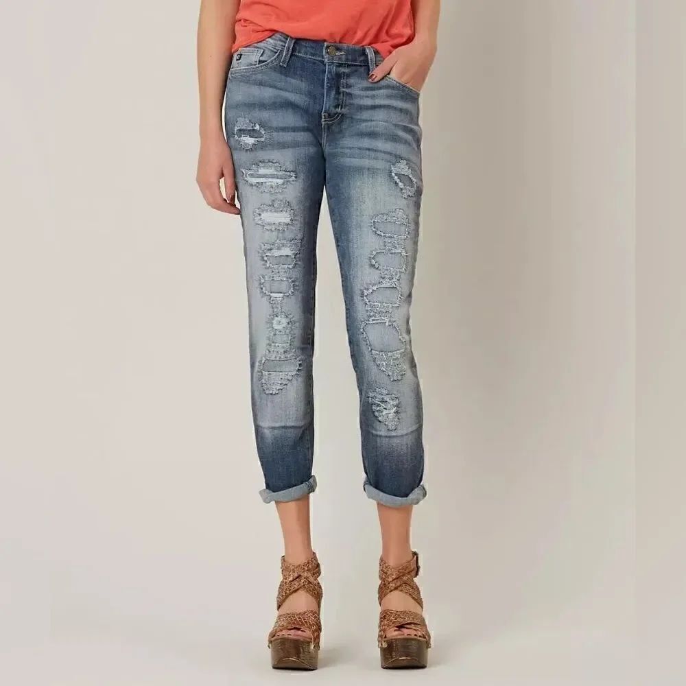 Kancan Low Rise Boyfriend Stretch Cropped Jean In Amo Size 25
